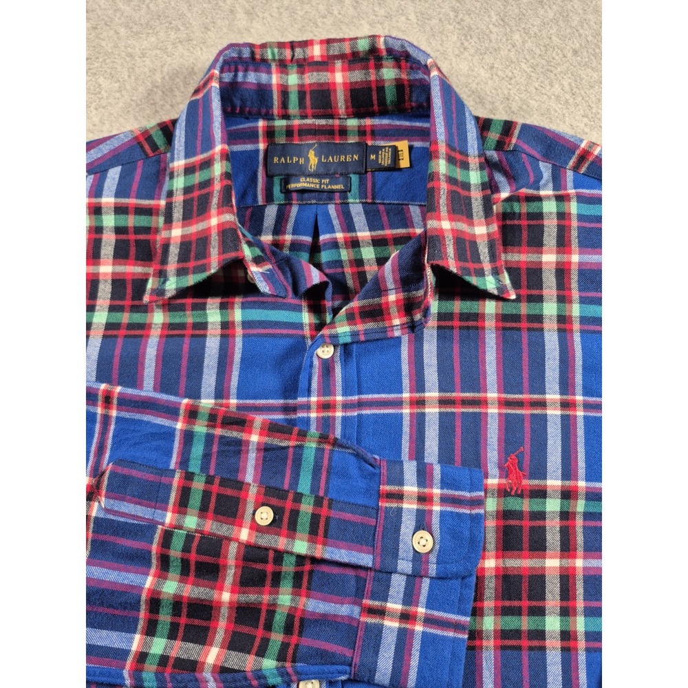 Polo Ralph Lauren L/S Shirt Classic Fit Performance Flannel Blue Plaid Sz Medium - Picture 1 of 7